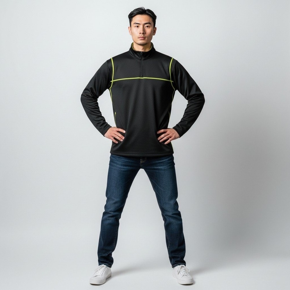 Under Armour ColdGear Quarter Zip LG Black Lime Green Contrast Stitch Pullover